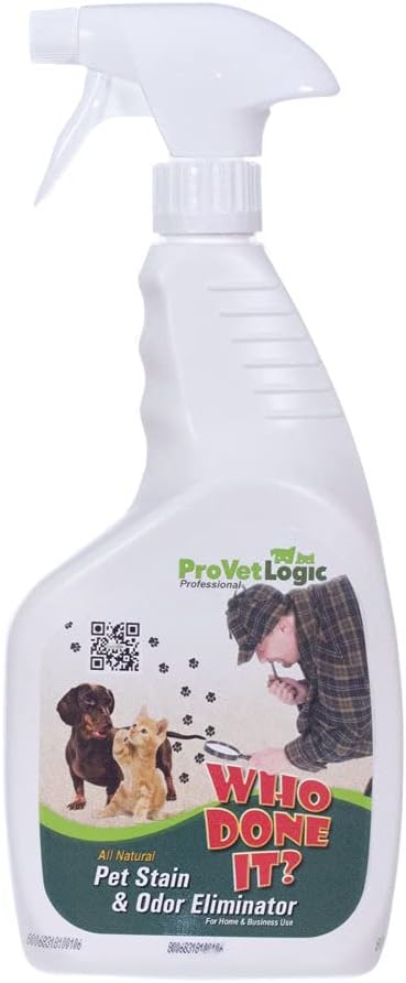 ProVetLogic Who Done It? - Pet Odor Eliminator for Home - Pet Stain Remover for Carpet, Couch, Bed - All Natural Cat & Dog Urine Enzyme Cleaner - Fresh Linen Scent - 32oz Spray Bottle