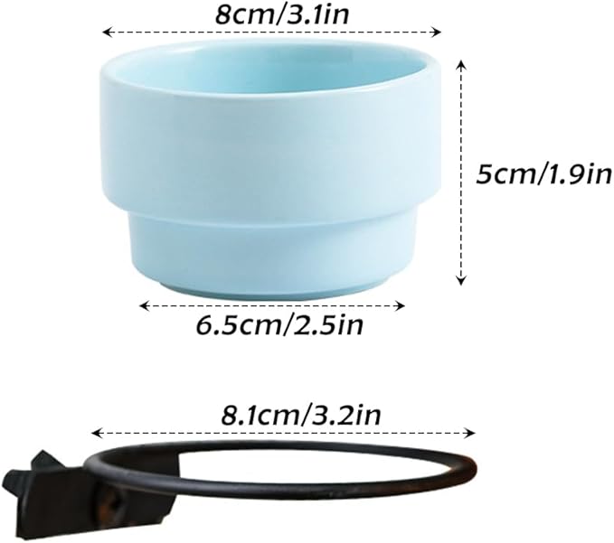 2 Pack Detachable Hanging Ceramic Bird Bowl Food Cup Convenient Hanging Water Feeder for Cage Small Canary Finch Parakeet Budgie Cockatiel Lovebird (Blue and Green)