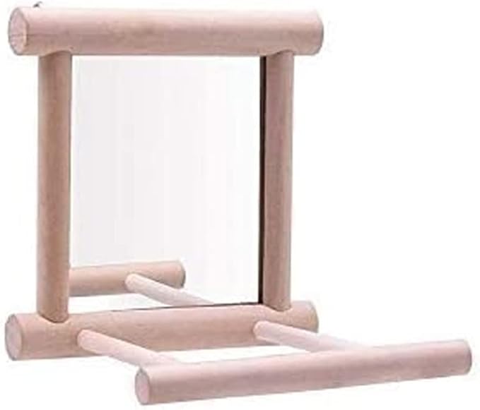 Litewoo Bird Mirror Wooden Hanging Swing Interactive Play Toys for Small Parrot Budgies Macaw African Grey Parakeet Cockatiel Conure Lovebird Cage Accessories (Bird Mirror Perch Stand-ONE)