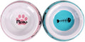 Bow Wow Pals Cat Food Bowl 4 Ounce with Fish and Fish Bone Design Blue White and Black