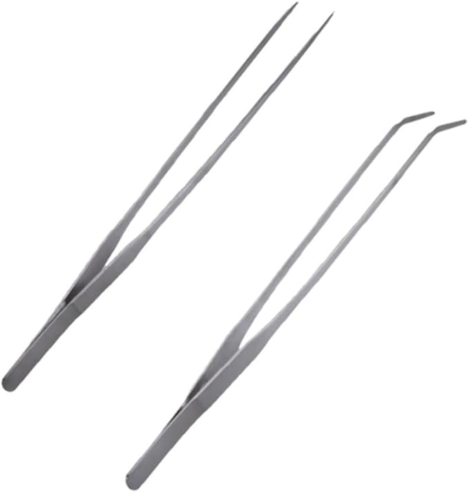 FRCOLOR 4pcs Stainless Steel Plant Tweezers Straight Curved Aquatic Tools for Fish Tank Maintenance Resistant for Precise Plant Positioning