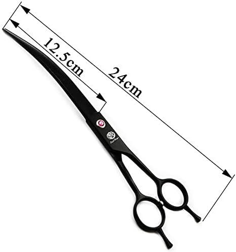 Purple Dragon 9.0 inch Twin Tails Downward Curved Blade Pet Grooming Scissors Dog Hair Cutting Shears with Bag for Professional Left Handed or Right Hand Pet Grooomer (Black Downward Curved)