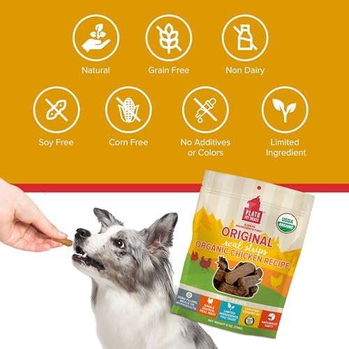PLATO Pet Treats Real Strips - Air-Dried Meat Bars for Dogs - Delicious, Limited Ingredient Dog Treats - Grain Free Dog Treats - Original Real Strips Organic Chicken 18oz - 2 Pack
