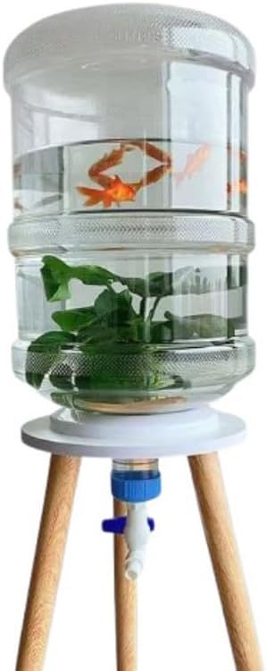 5 Gallon Upcycled Aquarium Kit with Wooden Stand - Eco-Friendly Fish Tank Starter Kit with Easy Drain Valve & Feeding Port for Betta, Turtle or Terrarium