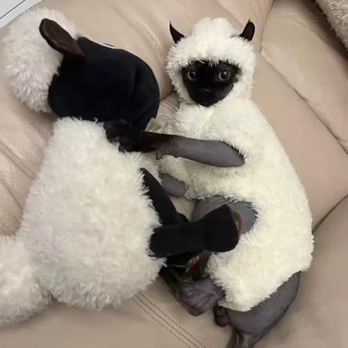 Warm Fleece Lined Winter Clothing for Sphynx & Devon Rex Cats | Soft Faux Lamb Wool | Cozy and Comfortable (Sheep Costume,L 2.5-3.5 kg.)