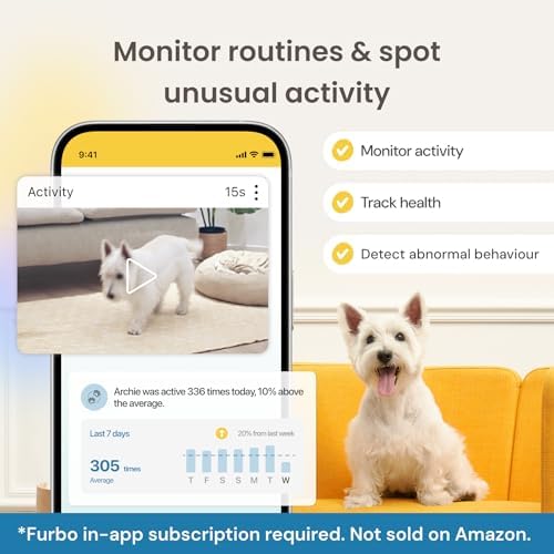 Furbo 360° Dog Camera + Mini [New Subscription Required at Setup] 2-Camera Bundle Nanny Pro Subscription: Dog Safety & Home Security Alerts, Pet Camera with Speaker, Phone App & Night Vision