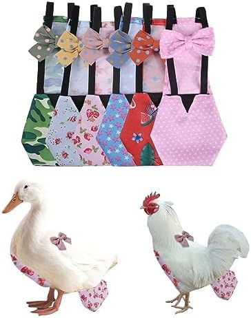 MANON ROSA Chicken Diapers Bantam Hens - Reusable 6-Piece Set with Bow Ties Poultry Nappies Washable Waterproof for Geese Pet Ducks Silkie (6D L)