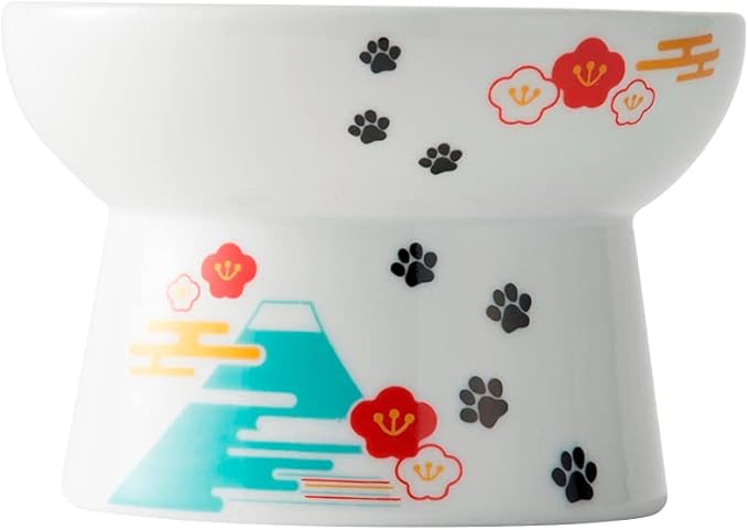 Necoichi Raised Cat Food Bowl – Ceramic Elevated Cat Bowl for Whisker & Neck Fatigue, Dishwasher Microwave Safe – Non-Slip & Anti Vomiting Ergonomic Design (Fuji, Regular, 1-Cup Capacity)