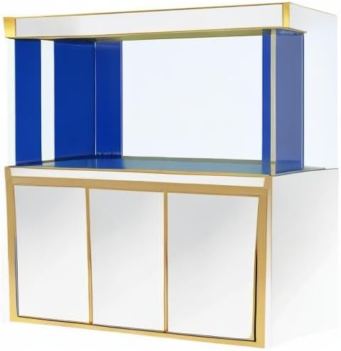 175 Gallon Glass Aquarium with Aluminum Cabinet - Including Sump for Filtration and Circulation, Plumbing, LED, White with Gold Trim