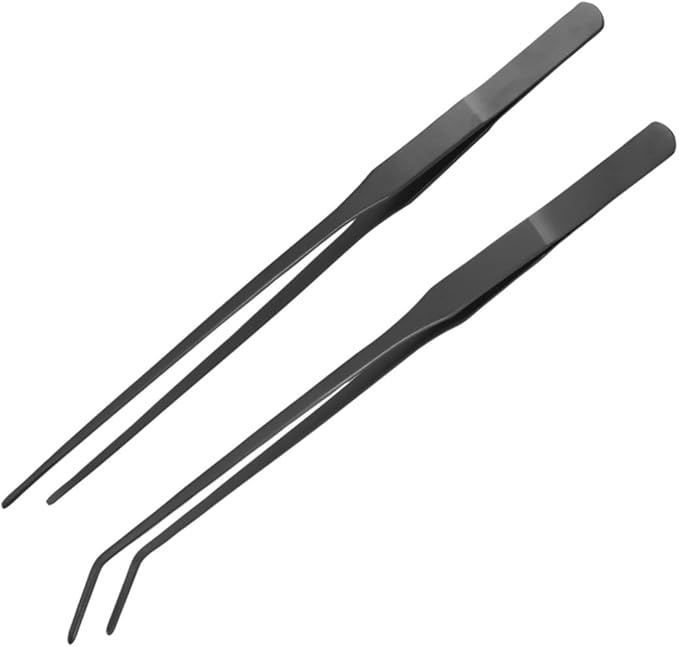 FRCOLOR 6pcs Aquatic Plant Tweezers Lengthened Stainless Steel Tongs for Fish Tank Plants Black Straight Curved Tweezers Resistant Tools for Precise Planting