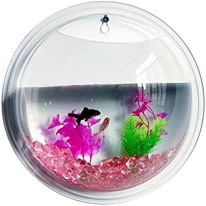 Acrylic Wall Mounted Fish Bowl, Hanging Aquarium Transparent Plastic Bubble Gold & Betta Fish Tank,Round Pot Flower Plant Vase Home Decoration (XL: 350mm)