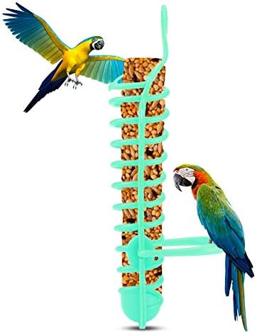 Parrots Food Basket, Birds Feeding Perch Stand Fruit Vegetable Container Birds Feeders Plastic Parrot Bird Cage Hanging Foraging Toys(Green)