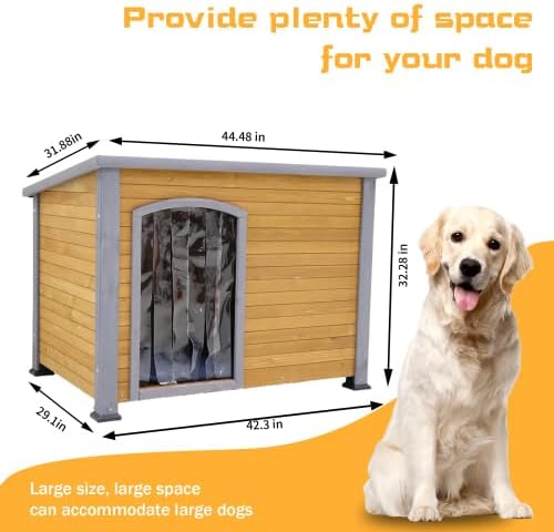 44.48" Large Dog House Winter Warm Outdoor Weatherproof Dog Houses for Large Dogs Outside Dog House Doghouse Wooden Dog Kennel