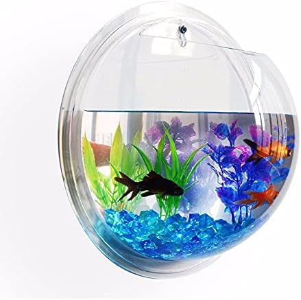 Acrylic Wall Mounted Fish Bowl, Hanging Aquarium Transparent Plastic Bubble Gold & Betta Fish Tank,Round Pot Flower Plant Vase Home Decoration (M: 235mm)