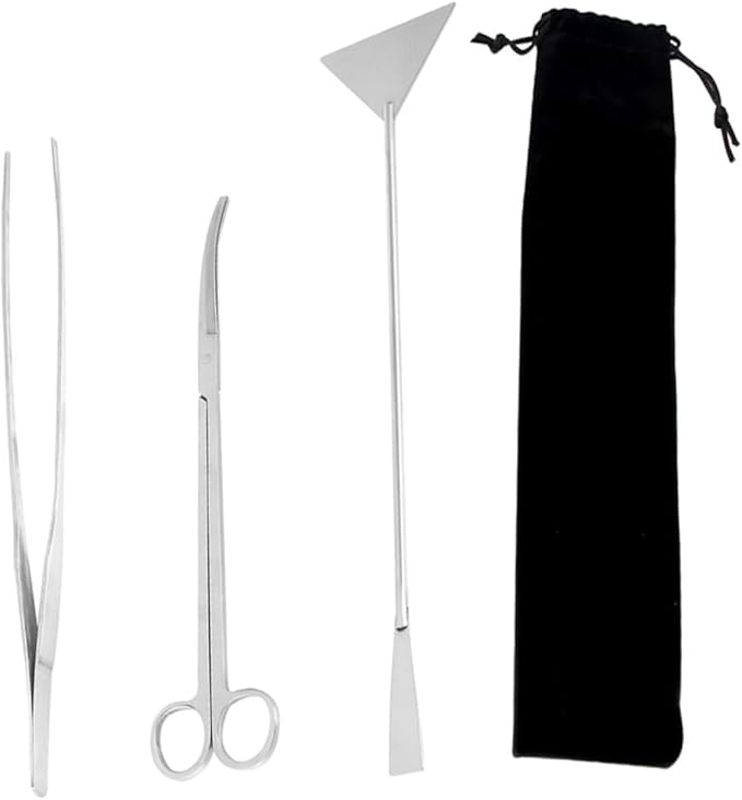 BESPORTBLE 1set Aquatic Plants Tool Kit Stainless Steel Aquascaping Tweezers Scissors Spatula Storage Bag Fish Tank Maintenance Tools for Aquarium Plants Decorations