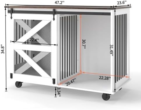 Mobile Dog Crate with Flip-Top Feeding Door, Dual-Access & 5 Caster System (2 Locking), Side Hooks - Multi-Functional Pet Kennel, 47.2" Double Dog Crate Furniture