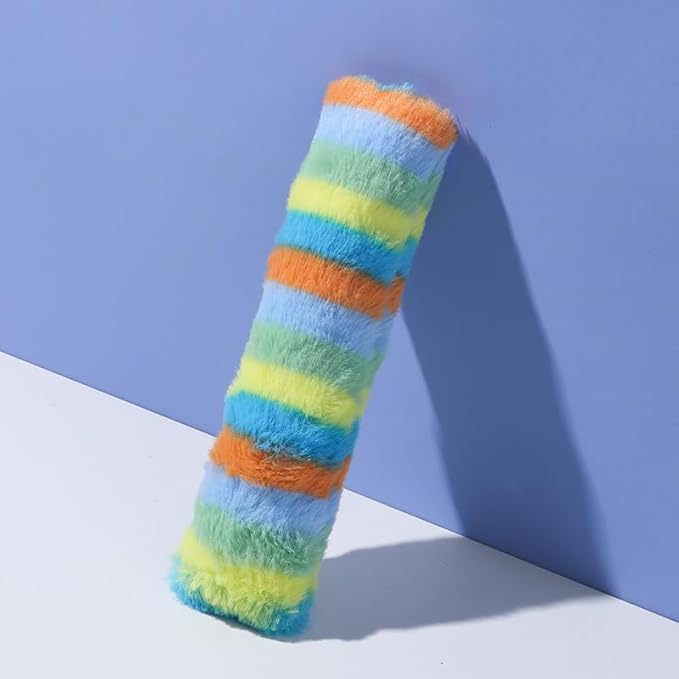 Rainbow Plush Cat Kicker Toy, Interactive Long Pillow for Cats with Catnip and Squeaker, Soft Chew Toy for Boredom Relief and Playtime (A02)