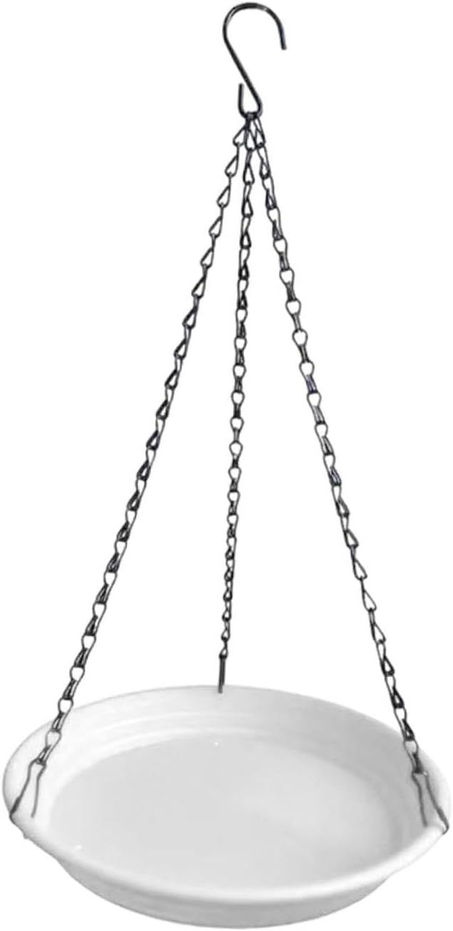 Hanging Bird Feeder and Waterer Tray Bird Food Tray Outdoor Birdbath Hanging Backyard Birdbath for Garden Balcony Trees Lawn, White