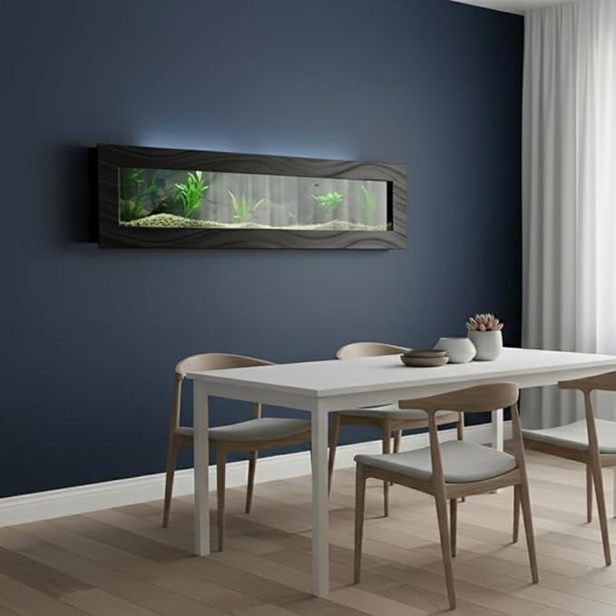 Aussie Aquariums 3.0 Wall Mounted Fish Tank Kit with LED Lighting, Built-in Filter System, Modern Space-Saving Design, Complete Accessories Set (Panoramic, Black)