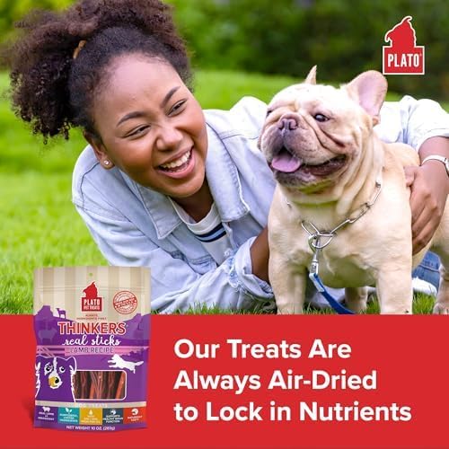 PLATO Pet Treats Thinkers - Meat Stick Treats for Dogs - Limited Ingredient Dog Treats with EPA and DHA to Support Skin, Coat, and Brain - Air-Dried Dog Treats - Thinkers Lamb 18oz - 2 Pack