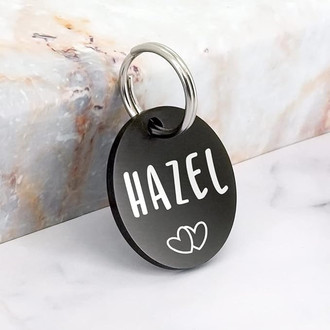 Ultra Joys Cat ID Tag Personalized Pet Tags, Durable Stainless Steel Small Pet Mini Dog Cat Tag Lightweight -Round Tag in Black