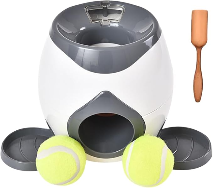 Automatic Dog Ball Launcher Dog Tennis Food Reward Machine Interactive Dogs Ball Thrower Slow Feeder for Small and Medium Dogs (Dark Grey)
