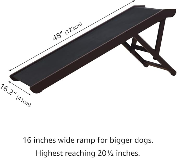 unipaws Foldable Wooden Pet Ramp with Adjustable Height, Dog Ramp to Reach High Bed and Couch, Durable Pet Ladder with Updated Non-Slip Yoga Mat for Dog and Cat