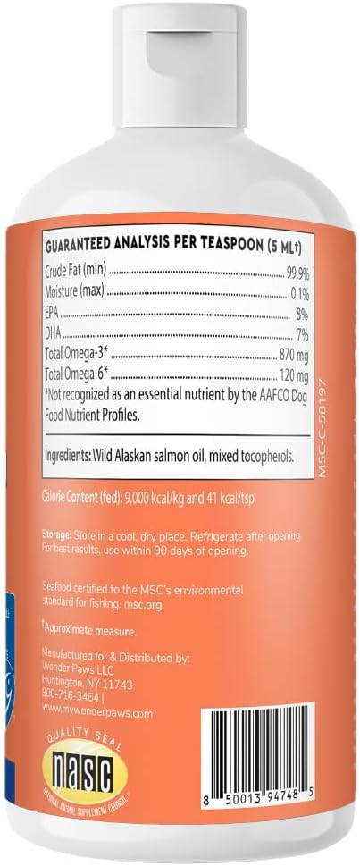 Premium Wild Alaskan Salmon Oil for Dogs – MSC Certified Wild Alaskan Fish Oil for Skin & Coat, Hip & Joints, Allergies & Itchy Skin- Omega 3 Fish Oil for Dogs with Sockeye Salmon Oil (8oz)