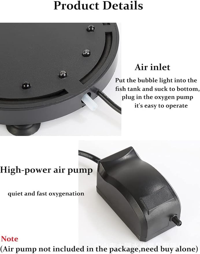 4.92 inch 12 LEDs Fish Tank Light, Bubbler Stone, LED Aquarium Lights, Air Stone Disk, Submersible Fish Tank Aquarium Decorations Accessories, Underwater Round Small Bubbles Lamp for air Pump