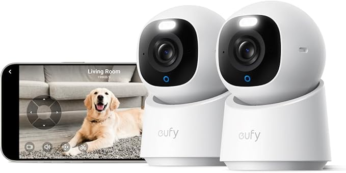 eufy Security 4K UHD Indoor Camera E30 (2-Pack),360° Pan Tilt,AI Auto Tracking,Color Night Vision,Pet/Baby Camera with Two-Way Audio,AI Human/Pet Detection,Works with HomeKit,No Monthly Fee, White