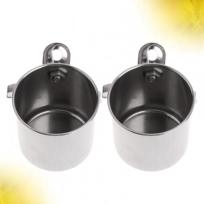 Toyvian 2pcs Stainless Steel Parrot Bird Feeder Water Bowl Large Clamp Cup Portable Cage Food Holder for Pet Birds Feeding and Watering Supplies