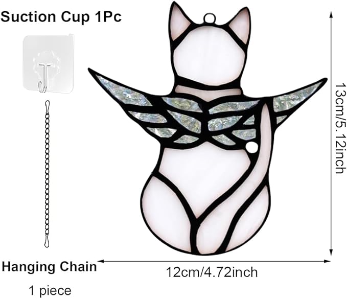 Angel Cat Memorial Present Ornaments, Acrylic Window Hanging Decorations for Cat Lovers, Angel Wings Suncatcher Decor, Pet Memorial Sympathy Present Statue (White)