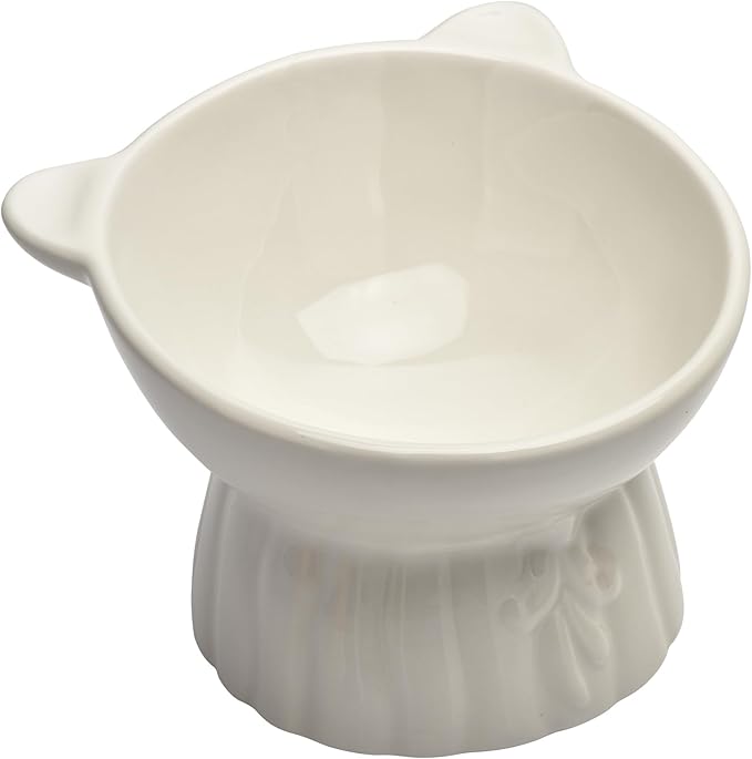 Elevated Cat Food Bowl,8 Oz Ceramic Raised and Tilted Water Bowl,Anti Vomiting and Protect Pets Spines Dishes for Fat Faced Cat, Indoor Cats,Kitten,Small Dog (Pink)