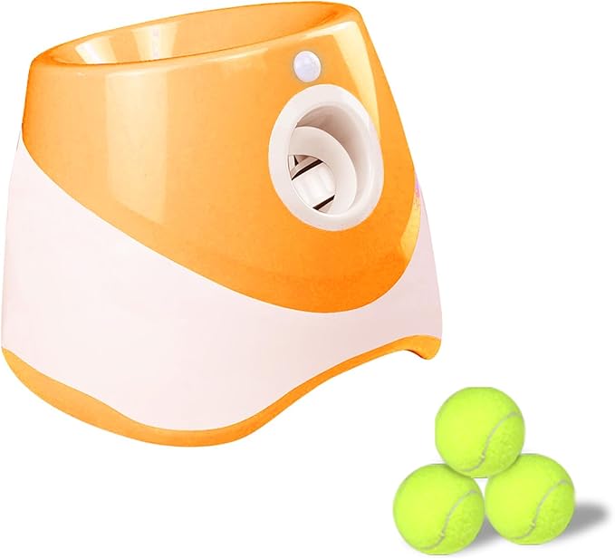 Automatic Dog Ball Launcher, Rechargeable Electric Pet Ball Thrower with One - Button Control, 3 Distance Settings & Soft Tennis Balls - Promotes Exercise Indoors & Outdoor (Orange)