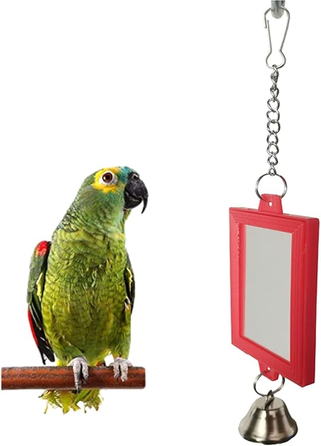 1Pc Random Color Pet Bird Mirror with Bell Interactive Parrot Toys for Budgies Parakeets Conures, Pet Supplies