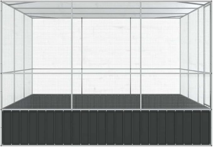 ** vidaXL Aviary Silver 122.4"x120.9"x83.5" - Galvanized Steel Bird Cage with Lockable Door and Steel Mesh Grids for Outdoor and Indoor Use