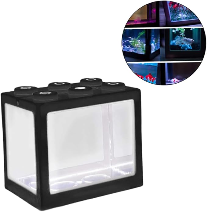 Mini Fish Tank Decorative Stackable Acrylic Small Fish Tank for Office Tea Table Decor Bowls Black