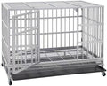 48 Inch Heavy Duty Dog Crate Cage with Wheels, Indestructible and Escape Proof Steel Kennel Indoor for High Anxiety Dogs with Sturdy Locks, Double Door and Removable Tray, Extra Large XL XXL