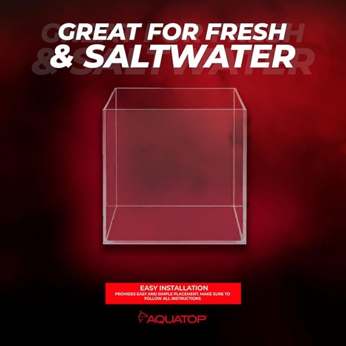 Aquatop High Clarity Low Iron Glass Cube Aquarium, 2.11-Gal – 5mm Thick Glass – Slim Design – Fresh & Saltwater – Desktop Tank with Silicone Sealing