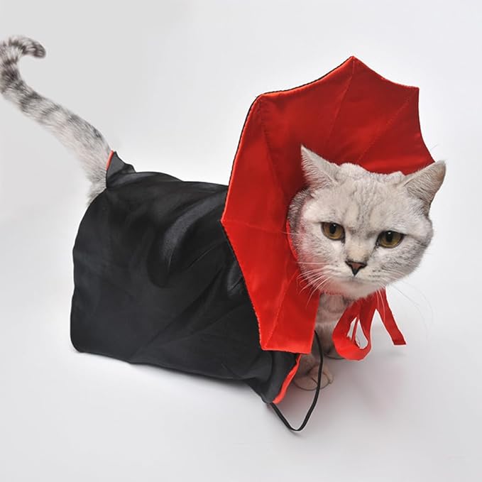 Dog Cat Vampire Cloak Costume, Pet Halloween Cape for Small Medium Dogs Cats Puppy