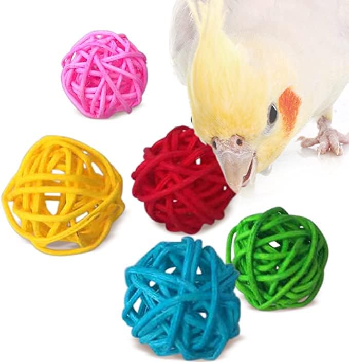 Rattan Balls for Parrots, 30 Beak Grooming and Activity Balls, 1” Decorative Wicker Orbs, Attractive Multicolor Pack