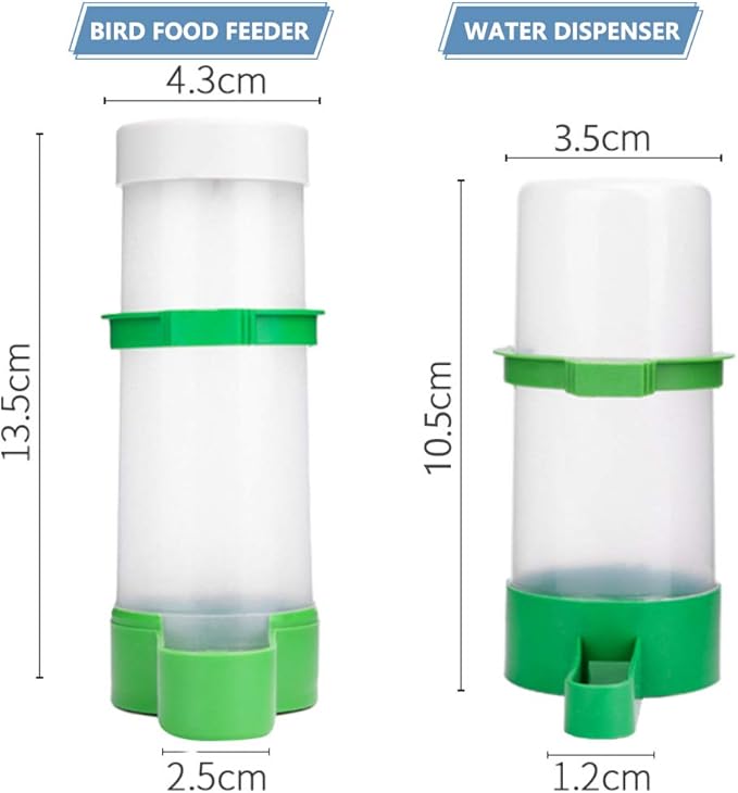 Bird Water & Food Dispenser Set, Automatic Feeder - 2x 90ml Water, 1x 150ml Food Feeder, BPA Free, for Parrots, Lovebirds, Cockatiel