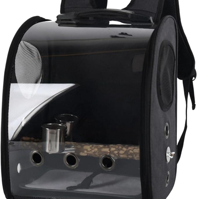 Compact Carrier for Birds with Clear View and Travel Features, Black