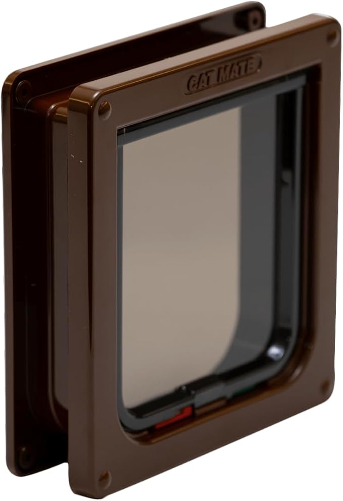 Cat Mate 4-Way-Locking Cat Flap with Door Liner to 2" (235) - Secure Lockable Door for Small to Medium Sized Cats, for UPVC, Wood and Wall, Brown