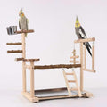 Wooden Parrot Playground Stand, Bird Play Gym for Small Medium Large Parrots, Natural Wood Bird Perch Stand for Parakeet Cockatiel Conure African Grey Macaw, Stable Easy-to-Clean Play Area