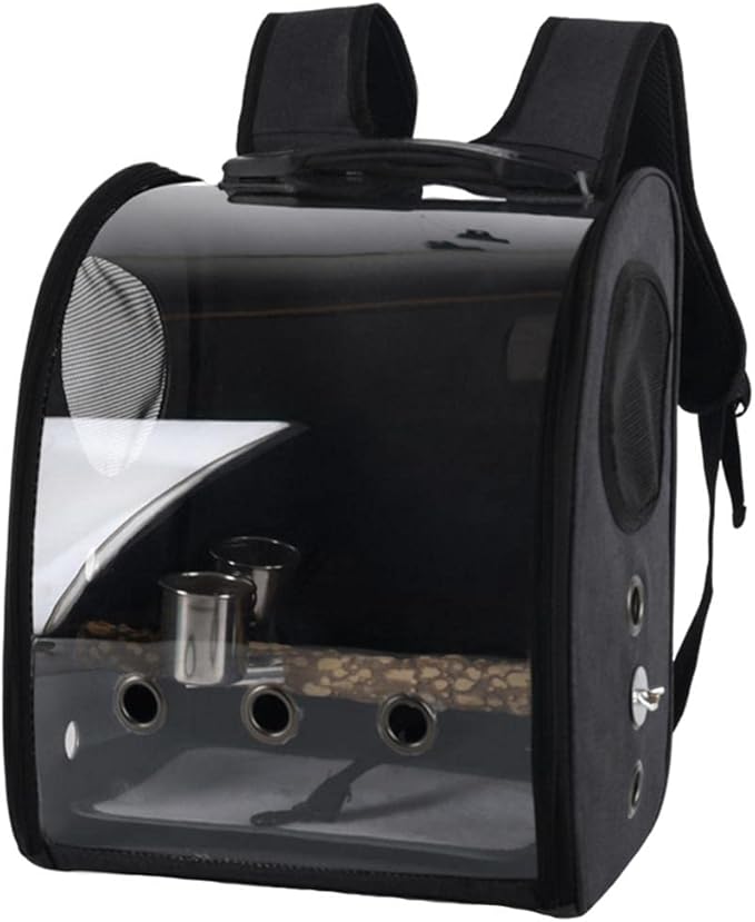 Compact Carrier for Birds with Clear View and Travel Features, Black