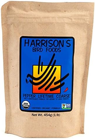 Harrison's Bird Foods Pepper Lifetime Coarse Certified Organic Non-GMO, Daily Pet Bird Food for Medium & Large Birds - Spicy Maintenance Formula for Parrots, Pinous, Eclectus, Macaws, etc, 454g / 1lb