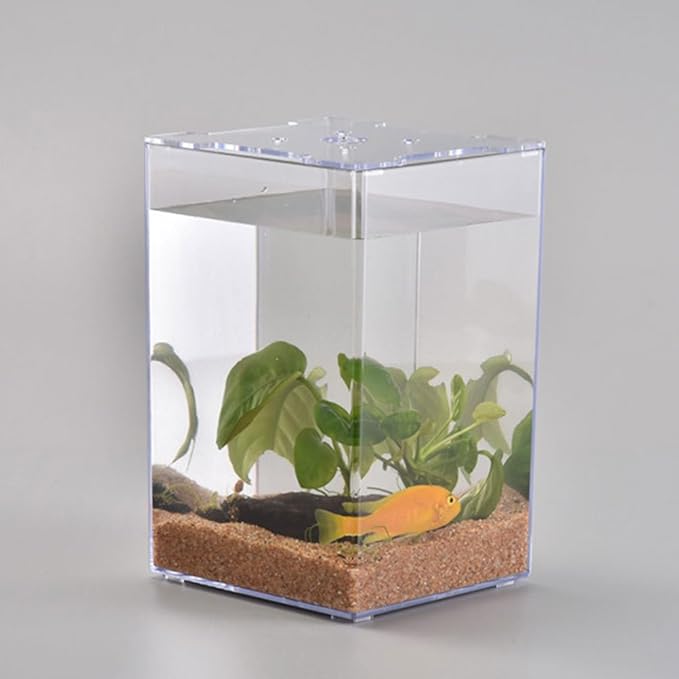Small Acrylic Fish Tank 7.5 Inch Mini Desktop Aquarium Fish Box for Betta Home Office Decor