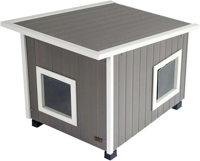 New Age Pet ECOFLEX Outdoor Cat House X-Large Weather Resistant, Raised Floor, Dual Vinyl Flaps, 30% Bigger, 28" W x 20" H