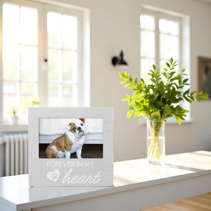 Pearhead Pet Forever In My Heart Memorial Keepsake Picture Frame - Keepsake for Dogs and Cats, Home Decor or Sympathy Gift for Pet Lovers, Heart & Paw Print Design, 4x6 Photo Insert, Gray